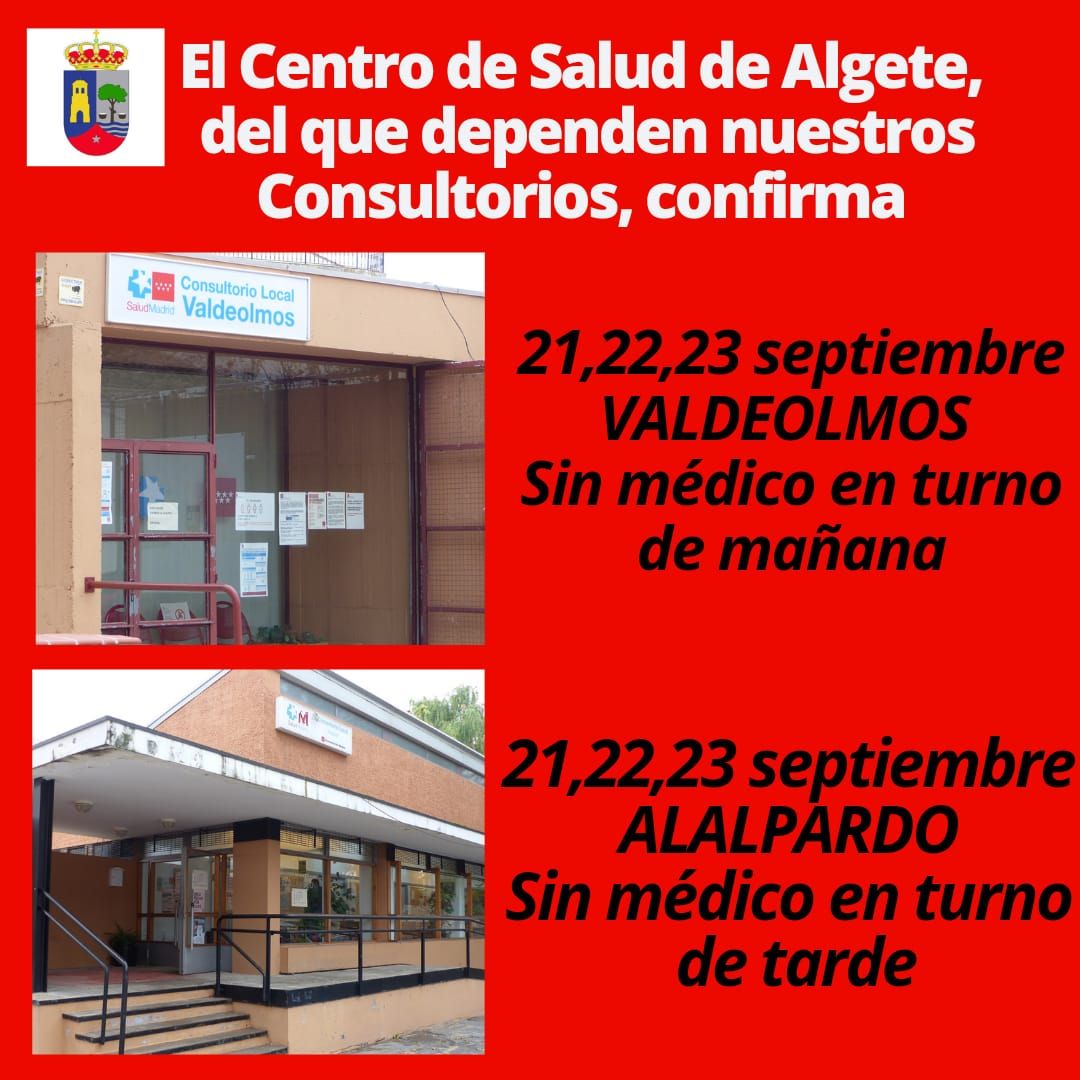 21 22 y 23 de septiembre Sin médico Ayuntamiento de Valdeolmos