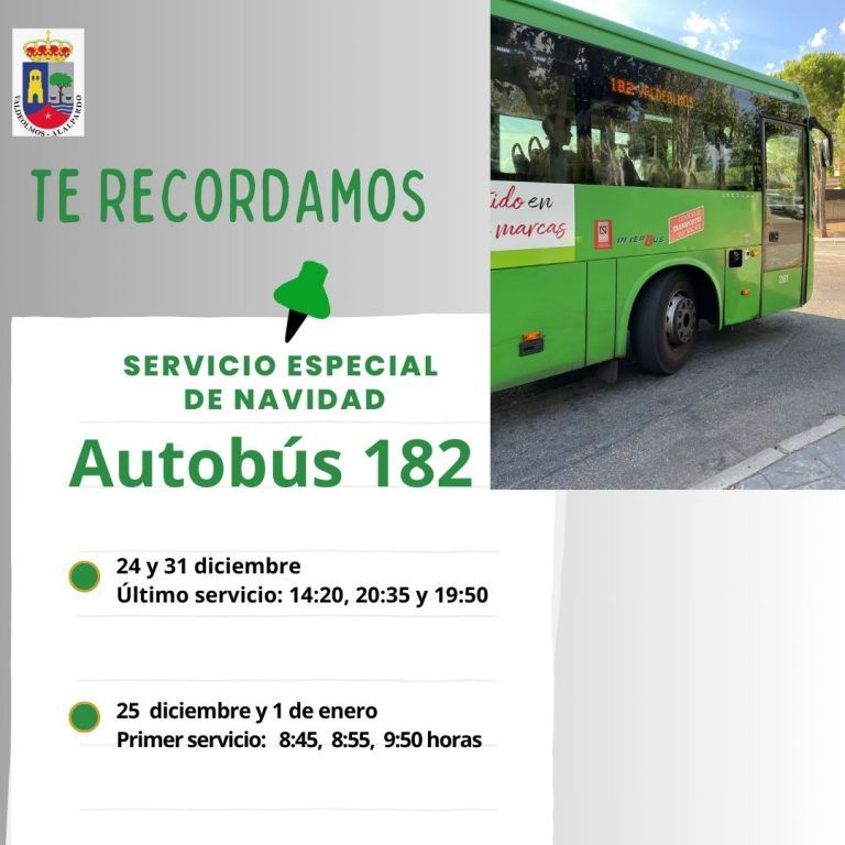 Servicio especial de Navidad Autobús 182 Ayuntamiento de Valdeolmos