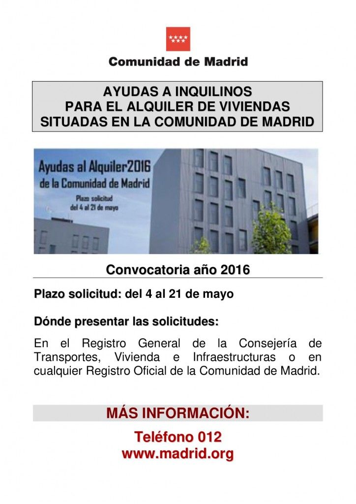 Ayudas al Alquiler 2016 en la Comunidad de Madrid - Ayuntamiento de ...